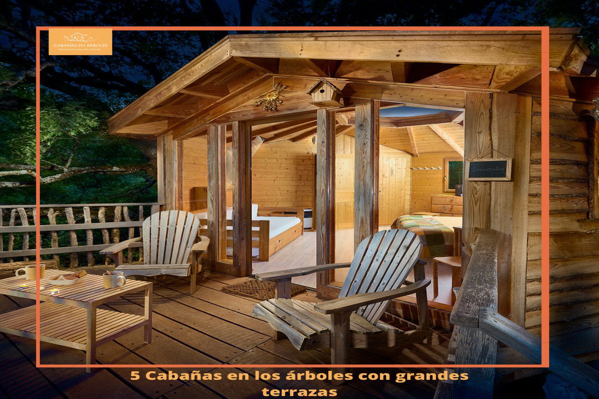 5 cabañas en los árboles con grandes terrazas